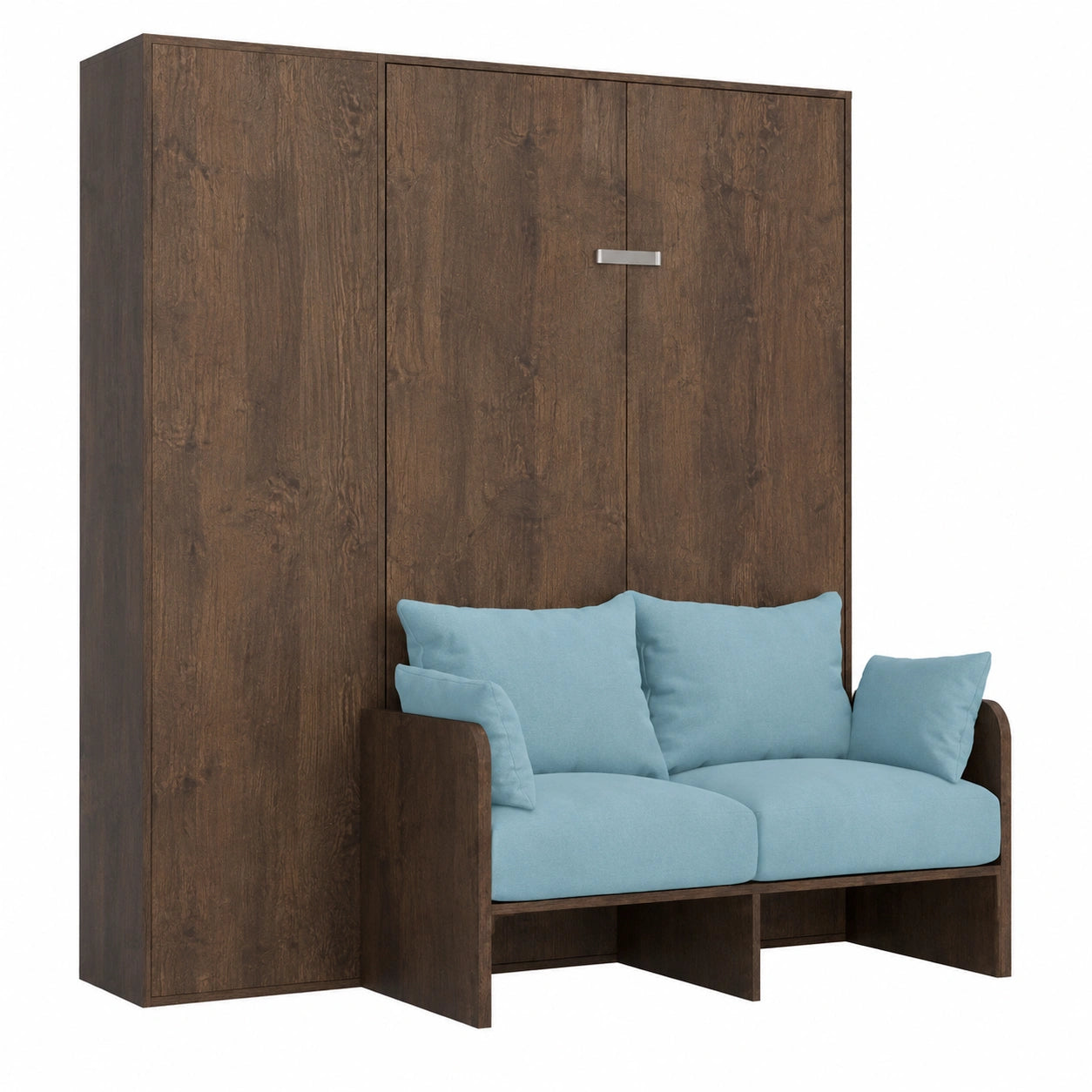 Itamoby Schlafsofa Kentaro, 120 cm, verstaubar, Walnuss-Säule, hellblauer Bezug