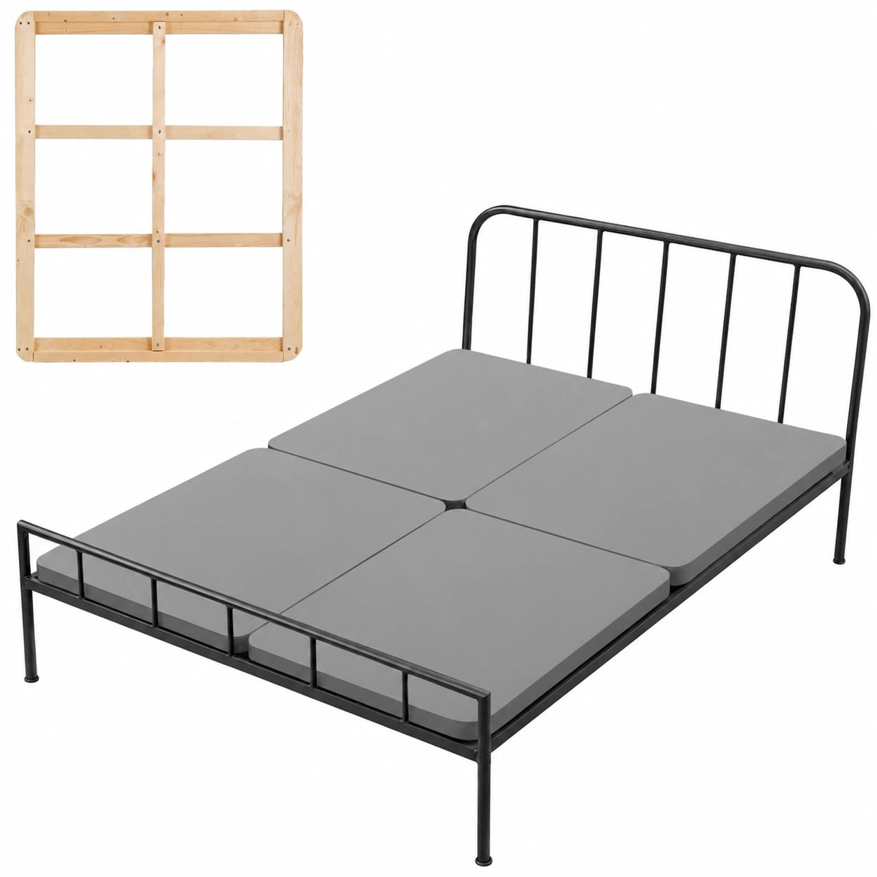 VEVOR Queensize Bettgestell, 4-teiliger Lattenrost mit 200D Oxfordbezug, robuste Holzauflage, graue Matratzenstütze