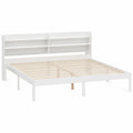 Massives 200x200 cm Holzbett mit Stauraum und Kopfteil in Weiß