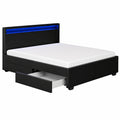 Elegantes Polsterbett Lyon 140x200 cm mit Bettkasten & LED-Beleuchtung, Stabiler Lattenrost, Schwarzes Kunstleder