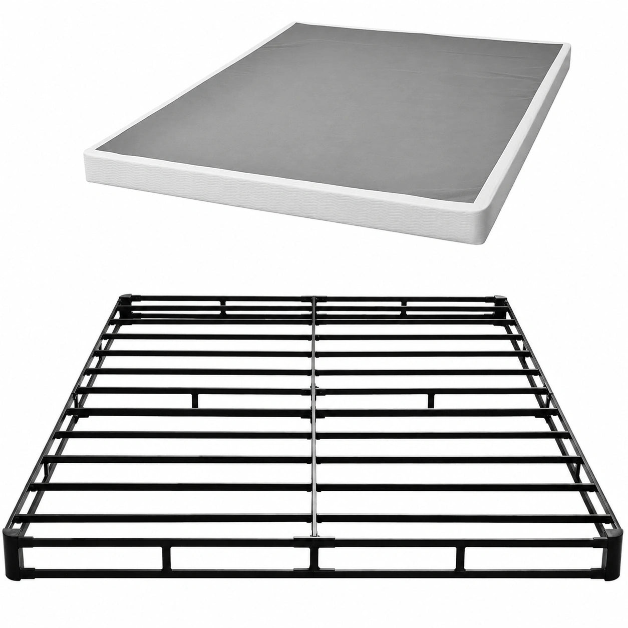 VEVOR Queen-Size Boxspringbettgestell mit Waschbarem Bezug und Robuster Metallstruktur, 2010 x 1510 x 102 mm, Hohe Tragfähigkeit bis 1587 kg