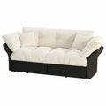 Multifunktionales 3-in-1 Schlafsofa mit Tufting, 190 cm Ausziehbares Sofa-Bett, inkl. 2 Kissen, Veloursbezug Beige/Weiß für Gästezimmer und Wohnzimmer
