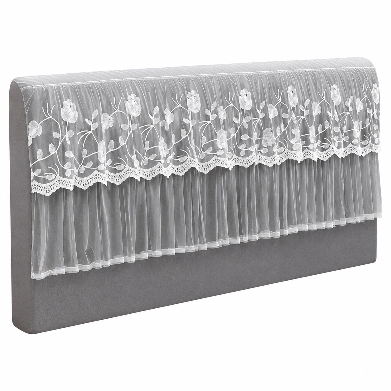 Eleganter Kopfteilbezug für Betten, Spitzenbesatz, waschbar, staubdicht, für Queensize- und Kingsize-Betten, graue Möbelschutzabdeckung, 85x180cm