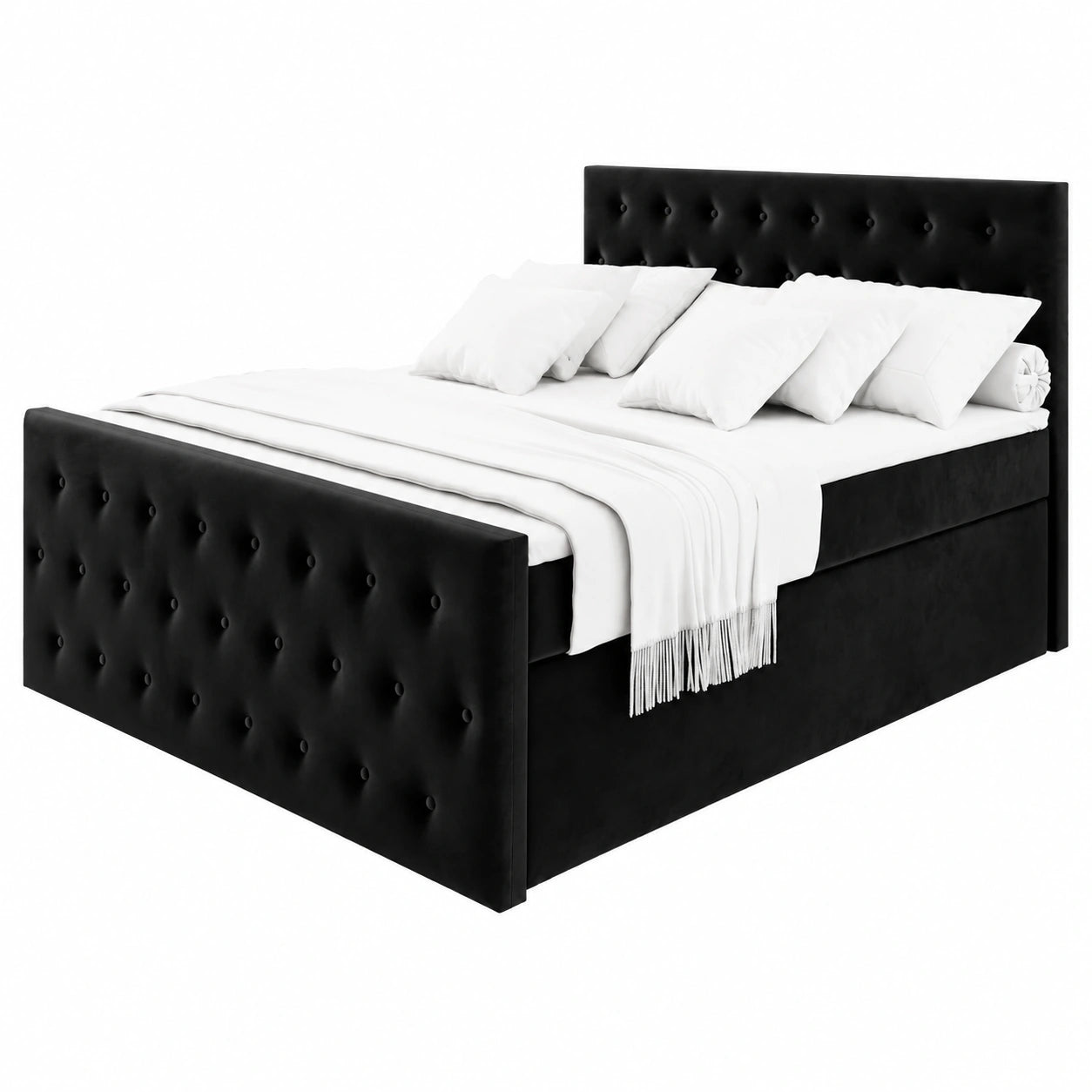 FONDI Boxspringbett 180x200 cm mit Matratze und Topper, Stauraumbett mit Bettkästen - Schwarz