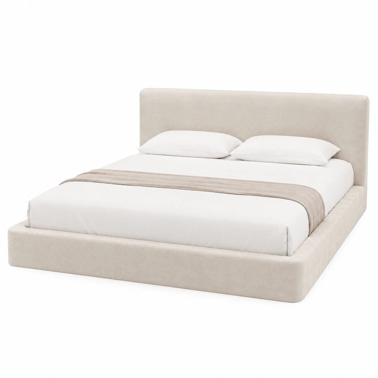 Bequemes Polsterbett 140x200 cm mit ergonomischem Kopfteil, Cloud-Design in Beige, einfache Montage