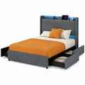 Modernes Polsterbett mit LED, Ladestation & Stauraum, graues Doppelbett 160x200 cm