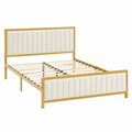 VECELO Einzelbett Metall 90x200 cm, Polsterkopfteil und Fußteil, Lattenrost inklusive, 32 cm Stauraum, Boxspringfrei, Beige