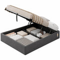 Hochwertiges Bett 140x200 cm mit Stauraum, LED-Licht und USB-Anschluss, geräuscharm, moderne Seitentasche, einfache Montage, kein Boxspring, Grau