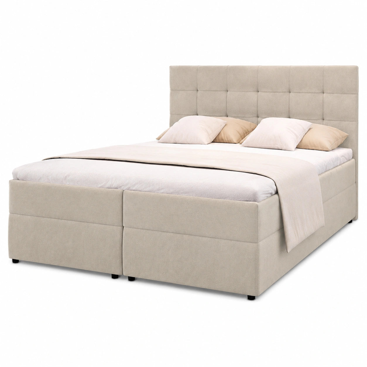Hochwertiges Boxspringbett GLOS 180x200 cm inklusive Matratze und Topper, Polsterbett mit Stauraum - Beige, Modell Cosmic 10