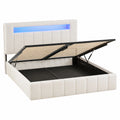 AOGLLATI Samt-Polsterbett 140x200 mit Stauraum, LED-Beleuchtung und Ladestation, hydraulisches Doppelbettgestell in Beige ohne Matratze