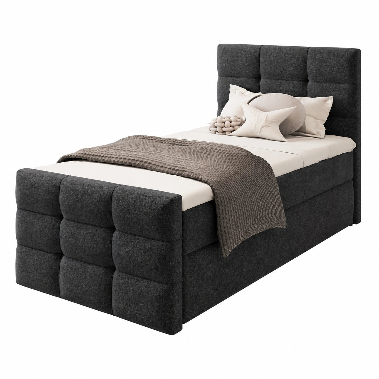 Masseno Boxspringbett Amon 90x200 cm mit Matratze und Topper, Stauraumbett in Schwarz, Cosmic 100