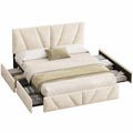 Luxus Doppelbett 160x200 aus Samt mit LED und Schubladen, verstellbares Kopfteil, Beige