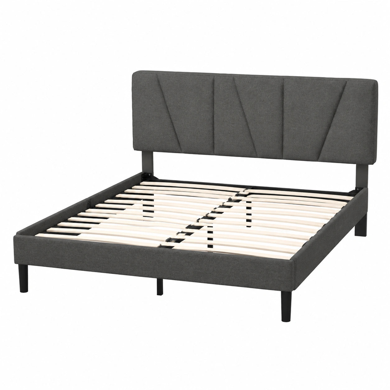 Zinus Maya Polsterbett Doppelbettgestell 135x190cm mit Kopfteil, Holzlatten, 30cm hoch, Dunkelgrau