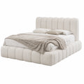 Elegantes Polsterbett Chloe mit Stauraum, 160x200 cm Doppelbett, Boxspring-Look, inklusive Lattenrost, Farbe Hellcreme