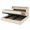 DEKKETO Samt-Boxspringbett 180x200 mit USB und LED, Stauraum und Lattenrost, Beige, ohne Matratze
