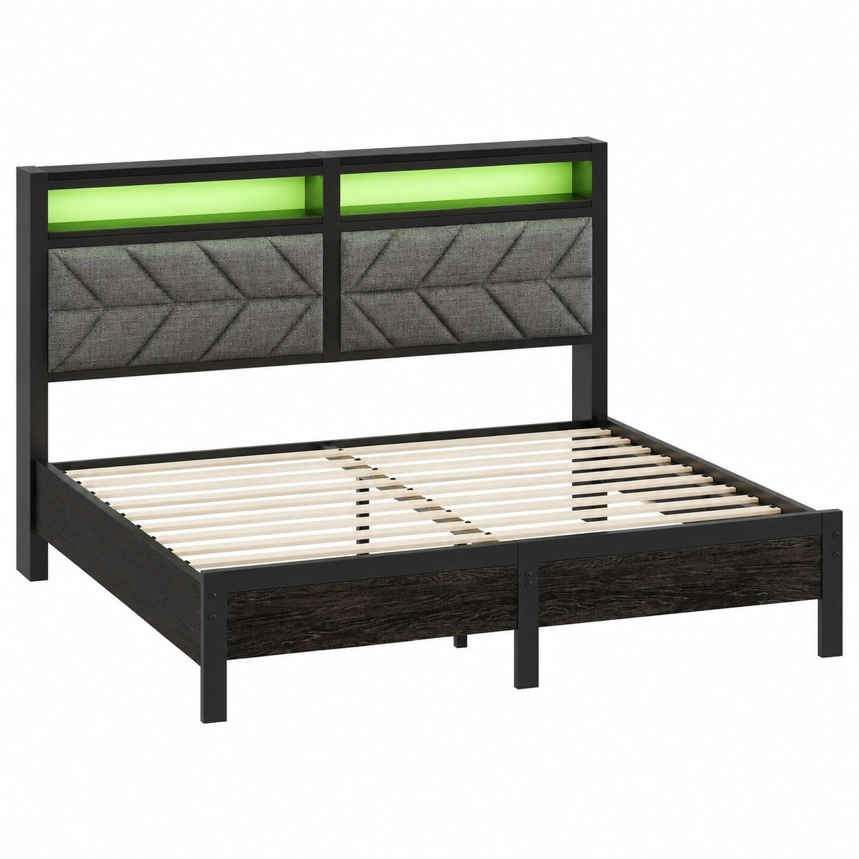 Rolanstar Metallbett 140x200cm mit LED, Polsterkopfteil & Stauraum, Doppelbett mit Steckdose und Ladeoption, Inklusive Lattenrost