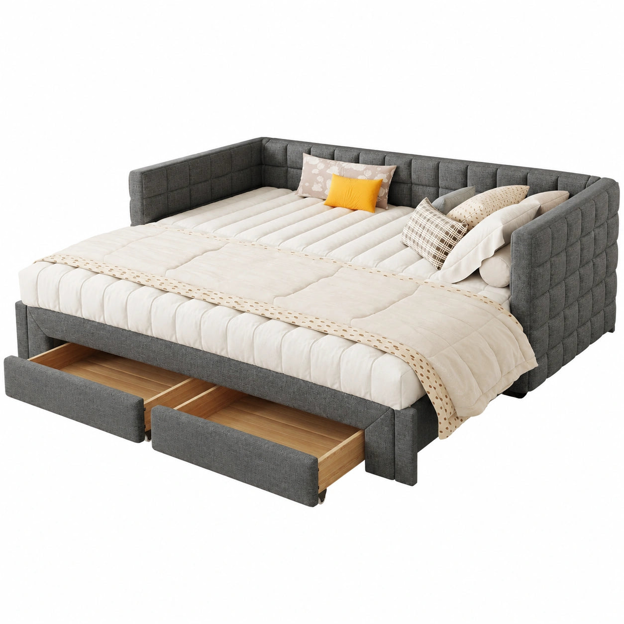 Elegantes Tagesbett 90x200cm mit ausziehbarem Gästebett und Stauraum, Grau