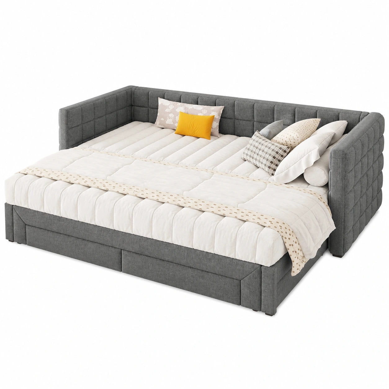 Multifunktionales Tagesbett 90x200 cm mit Schubladen und ausziehbarem Gästebett in Grau